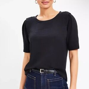 LOFT 100% Cotton Petal Sleeve Black Tee Casual Blouse Dress Top Size Medium